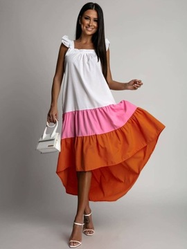 Różowo-pomarańczowa letnia sukienka maxi Fasardi