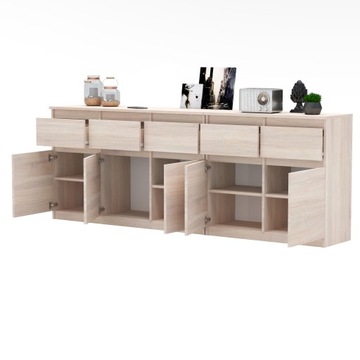 SONOMA/WHITE комод 5 ящиков 5 дверей Большой комод 200 см КОМПЛЕКТ для гостиной