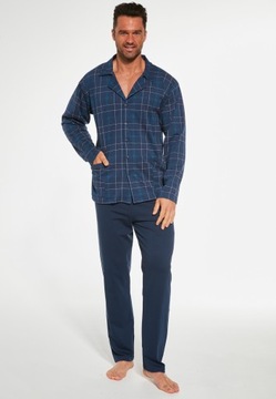 Piżama męska kratka jeans rozpinana dł rękaw S