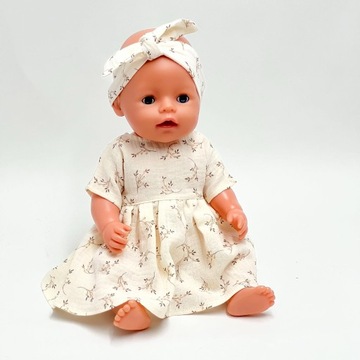 Муслиновое платье для куклы Baby Born 43см, веточки цвета экрю