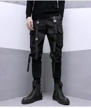 HOUZHOU Techwear Black Cargo Pants for Men Cargo T