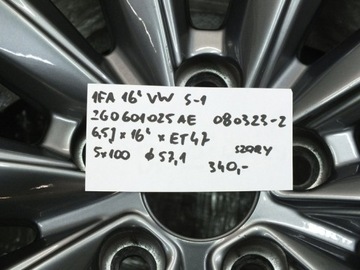 1FA 16 VW POLO IV 5X100 ET47 6,5J O57 2G0601025AE