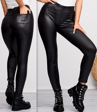 Modne LEGINSY LATEX MATOWE spodnie Czarne M/L