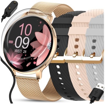 SMARTWATCH ZEGAREK DAMSKI POLSKIE MENU ROZMOWY ZDROWIE SPORT 4 PASKI