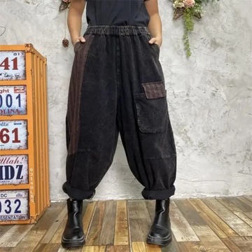 Women Corduroy Casual Patchwork Contrast Color Vin