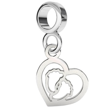 CHARMS ZAWIESZKA SERCE STOPY STÓPKI srebro 925