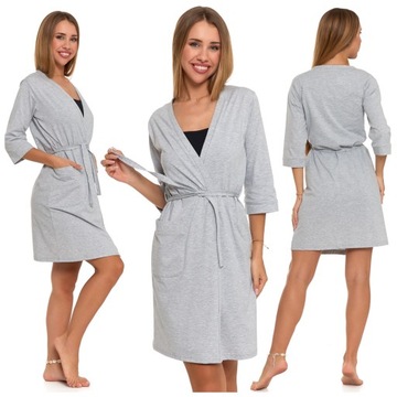 SZLAFROK DAMSKI Z WIĄZANIEM I KIESZENIAMI MORAJ M