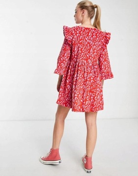 Asos Design NH8 zcp czerwona mini sukienka sztruks falbana dekolt v XXL