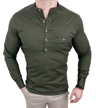 Koszula meska khaki ze stojka slim fit 1966 - M