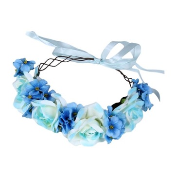 Damska opaska z kwiatami wieniec ślubny girlanda elegancka kwiatowa opaska do włosów niebieska