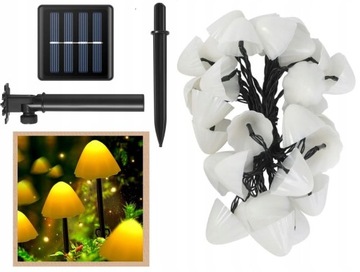 LAMPKI SOLARNE GRUNTOWE OGRODOWE WBIJANE GRZYBKI 3.5M 10 LED CIEPŁE