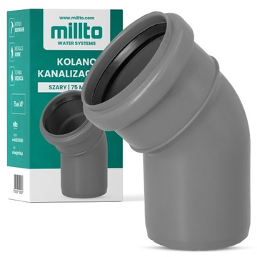 KOLANO KANALIZACYJNE 75 MM 45° PCV PP ZŁĄCZKA ŁĄCZNIK RURY WODY KSZTAŁTKA