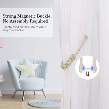 ОТЪЕМНИКИ ДЛЯ ШТОР, МАГНИТНЫЕ, ПЛЕТЕНЫЕ ВЕРЕВКИ, 2 ШТ.