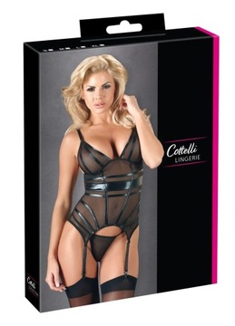 Cottelli LINGERIE - Seksowna Siateczkowa Koszulka Z Paskami Do Pończoch + S