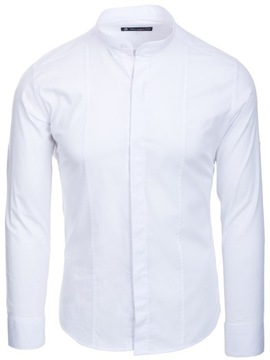 Koszula stójka męska biała kryte guziki SLIM - 3XL
