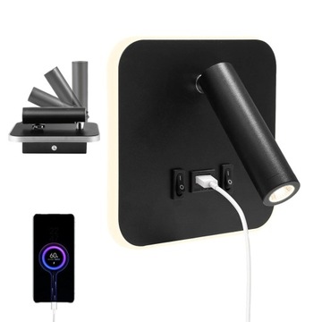 LAMPA KINKIET ŚCIENNA DO CZYTANIA LAMPKA NOCNA USB 350° REGULOWANY WŁĄCZNIK