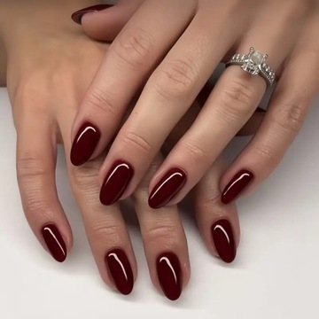 Paznokcie Sztuczne Tipsy Migdał Almond Ciemne Czerwone Samoprzylepne 24szt