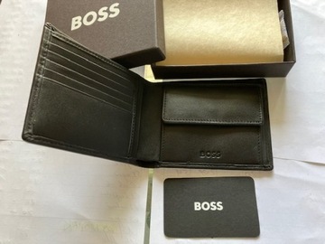 HUGO BOSS skórzany męski portfel skórzany NEW w pudełku BLACK -40%