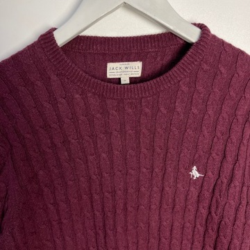 JACK WILLS Sweter Bordo Warkocze Wełna M