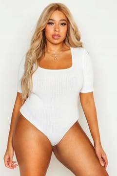 Boohoo opk RĘKAW KRÓTKI BODY BIAŁE PRĄŻKI 2XL NG2