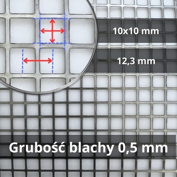 Blacha perforowana nierdzewna grubość 0,5mm oczko 10x10mm ark. 1mx2m