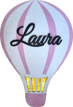 Lampka nocna LED balon chmurka z imieniem różówa