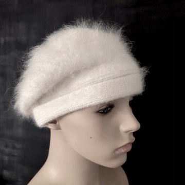 WANG Czapka Ecru Krem Angora One Size