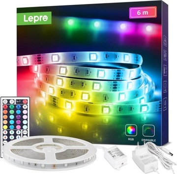 Lepro Taśma LED 6 m, taśma RGB LED, samoprzylepna, 5050 SMD, 24 V DC, IP20