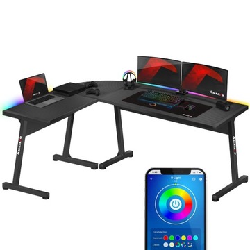 BIURKO GAMINGOWE DLA GRACZA NAROŻNE HUZARO LED RGB