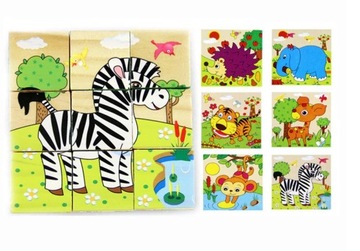 Развивающий пазл из деревянных кубиков Сафари 6в1 9 деталей.