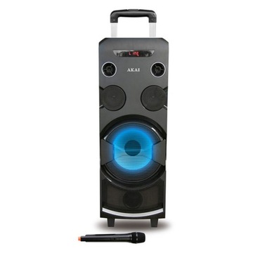 GŁOŚNIK PRZENOŚNY Z AKUMULATOREM NA KÓŁKACH AKAI BLUETOOTH MIKROFON LED
