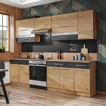 Meble kuchenne z BLATEM - 2,4 m - EDEK 2 dąb lancelot + beton [M4-240]