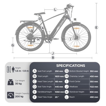 Электронный велосипед Qekud 27M204 27,5 дюйма 36 В 12,5 Ач e-City Citybik велосипед черный