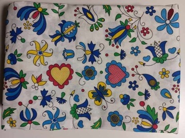 Komplet pościeli bawełnianej folk kaszubski 140 x 200 cm (biała)