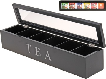 TEABOX Drewniana Szkatułka Pudełko HERBACIARKA na HERBATĘ 43x9 cm - CZARNA