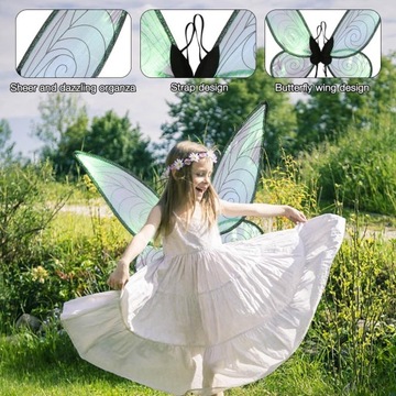 Маскарадный костюм феи с металлическими крыльями эльфа и атласным бантом