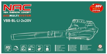 САДОВЫЙ ПЫЛЕСОС NAC BLOWER BATTERY для листьев VBB-BL-LI-2x20V