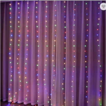 KURTYNA ZASŁONA ŚWIETLNA DEKORACJA OKIENNA LAMPKI LED USB PILOT RGB KOLOR