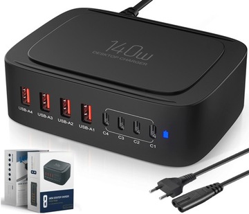 Szybka Ładowarka USB Zasilacz 140W QC3.0 PPS PD65W do telefonu laptopa
