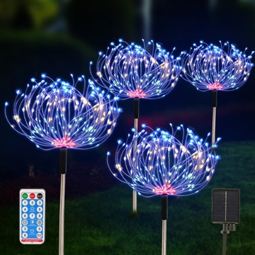 4 шт. СОЛНЕЧНАЯ САДОВАЯ ЛАМПА Одуванчики ФЕЙЕРВЕРК УКРАШЕНИЕ + ПУЛЬТ ДИСТАНЦИОННОГО УПРАВЛЕНИЯ 4x120 светодиодов