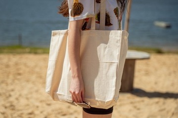 СУМКА ИЗ ПЛОТНОГО ХЛОПКА 38х8х8х42 см ЭКРУ 220г для покупок ДНО И СТОРОНЫ ЭКО