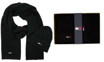 TOMMY HILFIGER GIFTBOX CZAPKA ZIMOWA+SZALIK TJM FLAG BEANIE & SCARF CZARNY