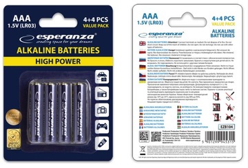 Щелочные батарейки ESPERANZA POWERFUL AAA с длительным сроком службы без ртути и кадмия x8