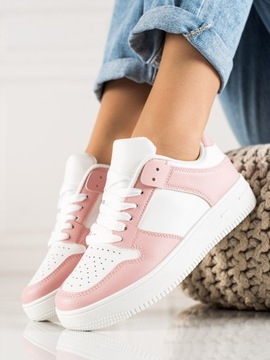 Sneakersy damskie białe z różowymi dodatkami r.36