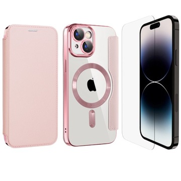 ETUI FLIP Z KLAPKĄ DO MAGSAFE OBUDOWA CASE IPHONE 13 RÓŻOWE + SZKŁO
