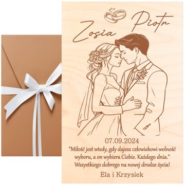 DREWNIANA KARTKA KOPERTA ŚLUBNA ŚLUB PERSONALIZOWANA PREZENT OD ŚWIADKA
