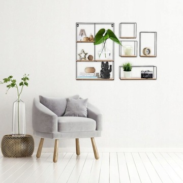 Półka Ścienna Metal MDF Zestaw 7 szt LOFT