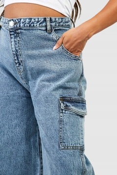 Boohoo xdr stan jeans kieszenie wysoki bojówki spodnie szerokie 50 NG2