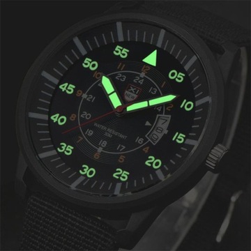 Nowy, wojskowy zegarek XINEW luminous, parciany pasek + datownik