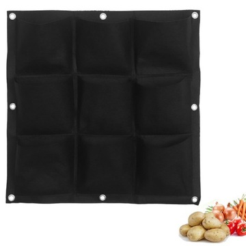 Wisząca filcowa torba EKO do sadzenia 50*50cm 9 siatkach czarna
